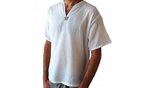 Мужская рубашка - марлевка БЕЛАЯ с коротким рукавом из Тайланда