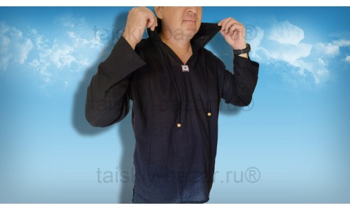 Мужская ЧЕРНАЯ  рубашка с капюшоном с длинным рукавом из Тайланда